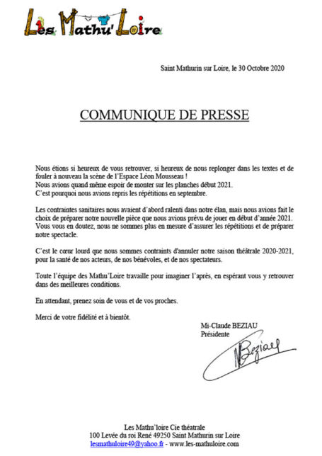Communiqué de presse des Mathu'Loire